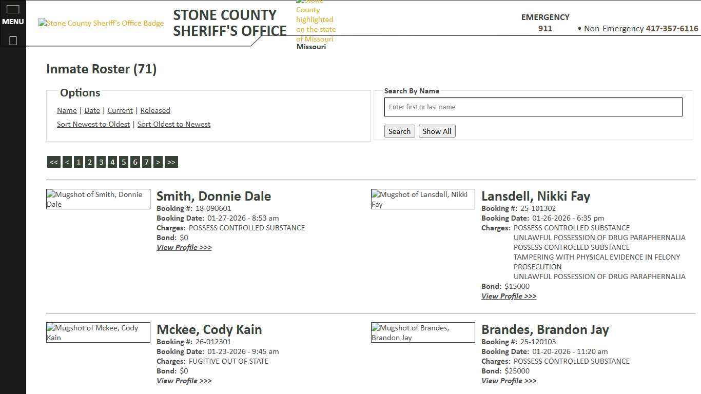 Inmate Roster - Current Inmates Booking Date Descending - Stone County Sheriff MO